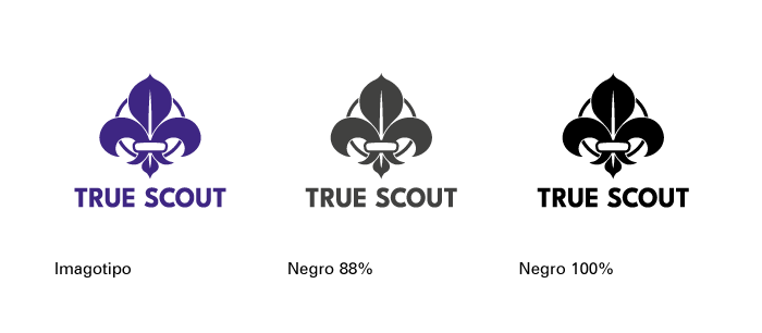 True Scout. Logo color, gris y negro